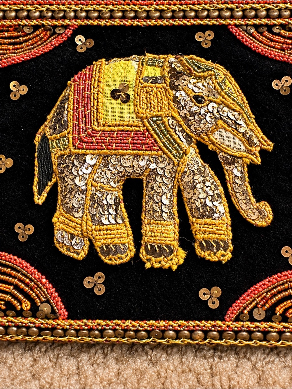 Vintage Thai Embroidered Sequin Elephant Crossbody Bag